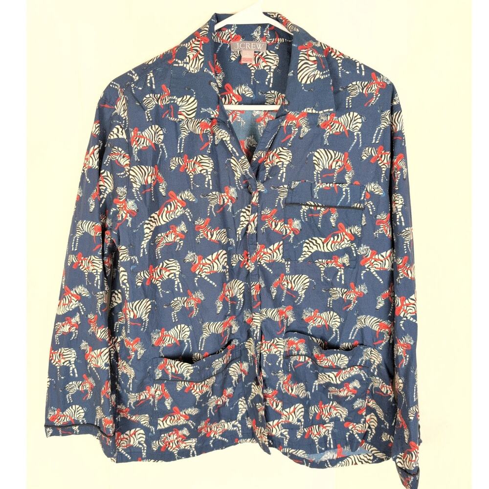 J.Crew blue zebra print button up sleep shirt Size Small Loungewear Retro Safari